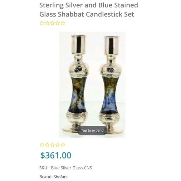 Vintage Pair 925 Silver and Blue Stained Glass Candle Holders - Picture 6 of 6